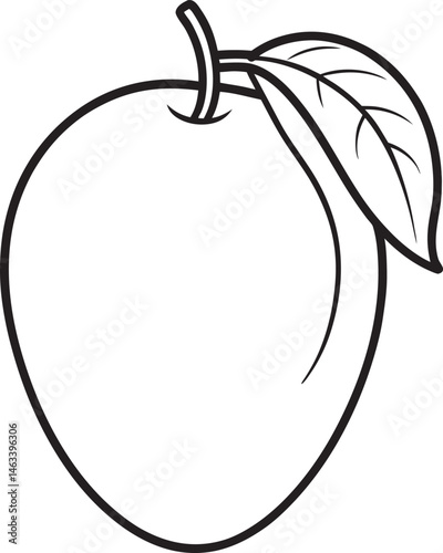 Mango icon line art with a leaf  on white, eps