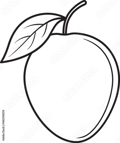Mango icon line art with a leaf  on white, eps
