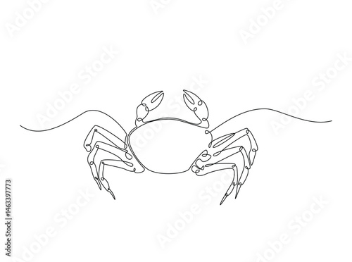 Sea Crab single outline illustration. Continuous line art drawing of crab. Editable stroke.