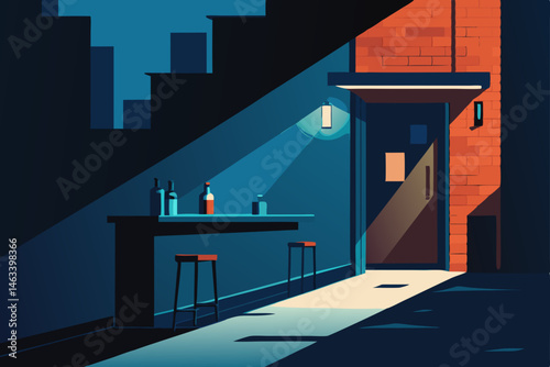alleyway bar hidden behind a digital graffiti 