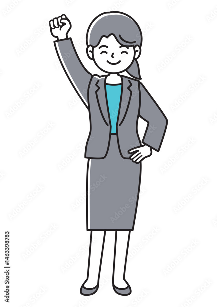 ガッツポーズをするスーツの女性の正面向きベクターイラスト ガッツポーズをするスーツの女性の正面向きベクターイラスト