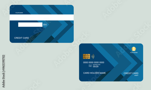Set of Credit Cards Dark Blue Color White Background