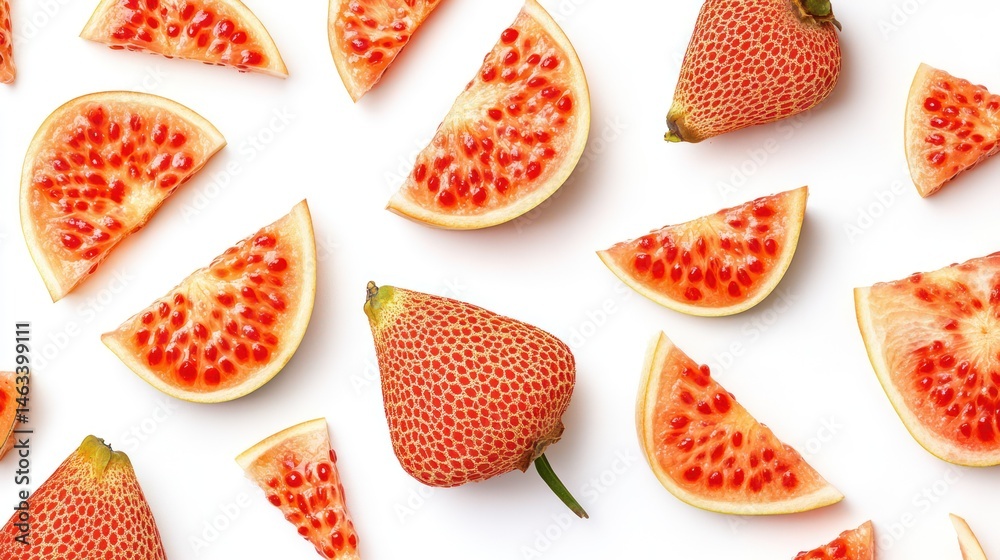 Pink Fruit Slices Pattern on White Background