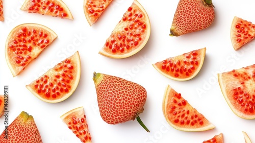 Obraz na płótnie Pink Fruit Slices Pattern on White Background w salonie
