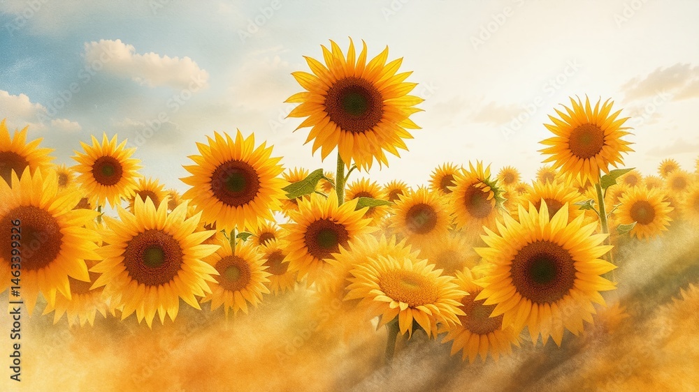 Obraz premium Sunflowers Watercolor Panorama - Serene Field