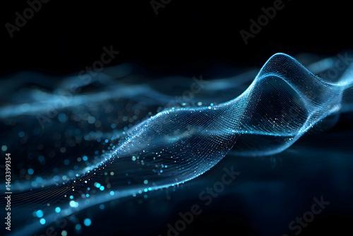 Abstract digital design of swirling blue particles.