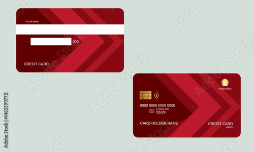 Set of Credit Cards Dark Red Colors White Background