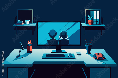 anime lover s desk with figurines and dual screen 