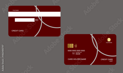 Set of Credit Cards Dark Red White Colors