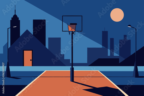backstreet basketball court under harsh floodlight 