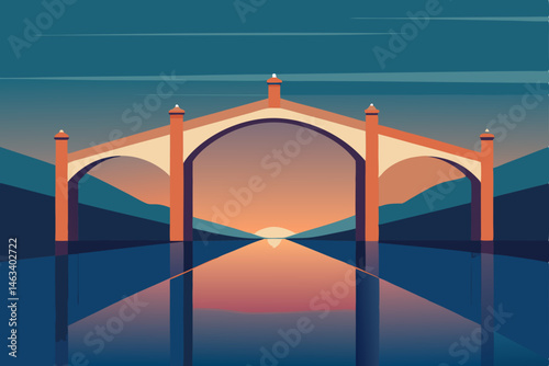 bridge spanning a river with symmetrical lighting .svg