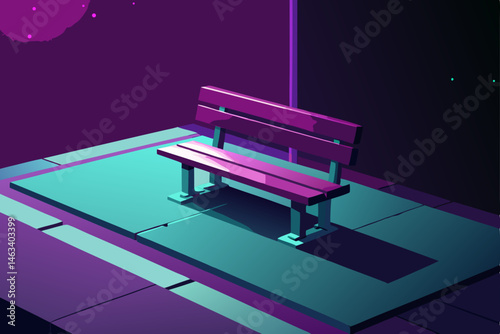 bus stop bench under purple neon with cracked 