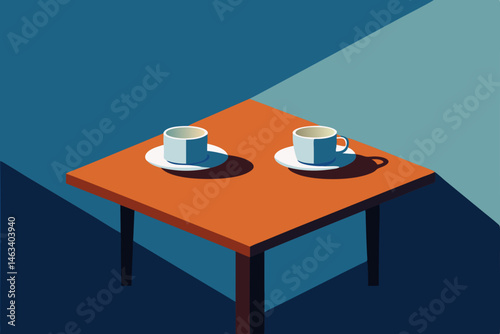 cafe table with two empty cups and wet napkins 