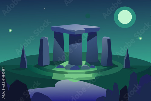 celtic druid workspace in a stone circle clearing .svg