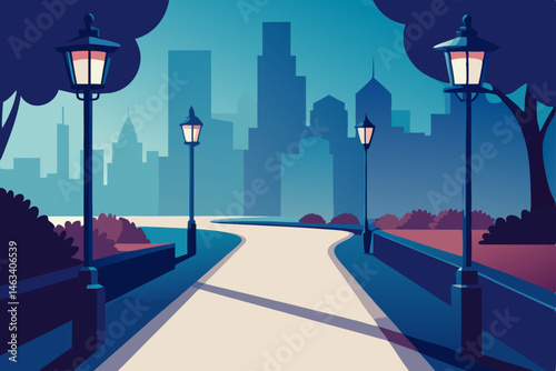 city park with path lights and no visible movement.svg