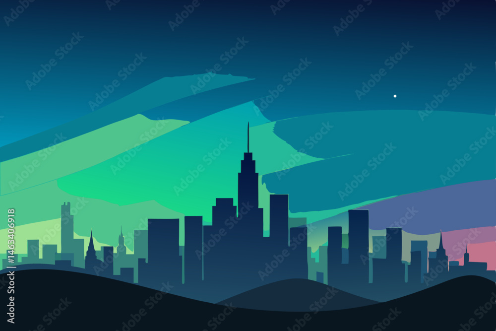 Fototapeta premium city skyline blending into a giant digital aurora .svg