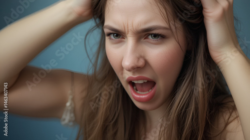 Very furious woman pull her hair