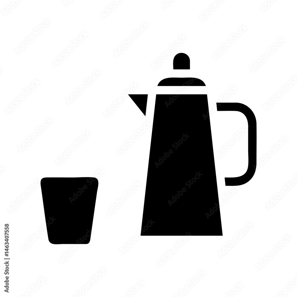 Fototapeta premium Minimalist black and white illustration of a coffee pot and cup still life