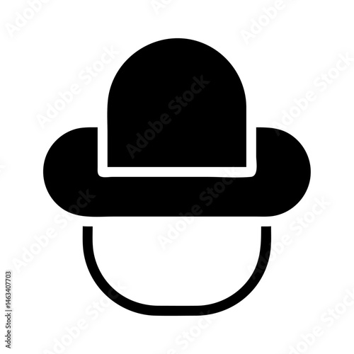 Minimalist depiction of a classic hat with a prominent brim and rounded crown