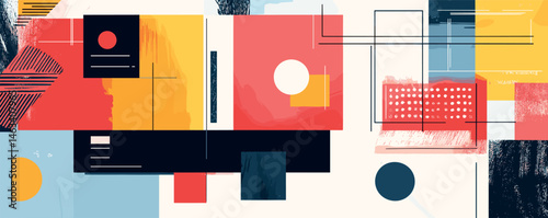 Abstract geometric art with colorful shapes and lines in a modern composition.
