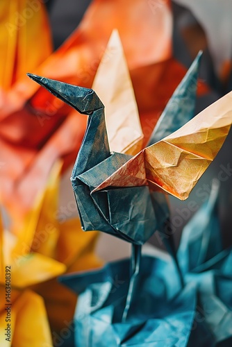 Colorful Origami Bird with Vibrant and Detailed Folds
