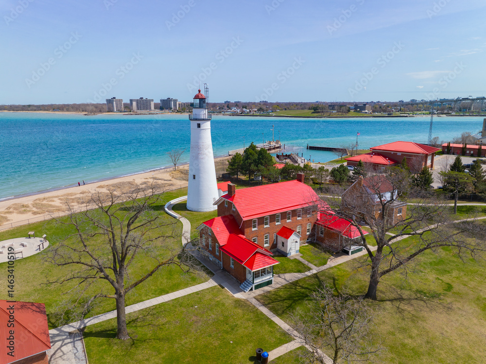 Fort Gratiot Lighthouse was built in 1825 at the entrance to the St. Clair River from Lake Huron, at Port Huron, Michigan MI, USA.