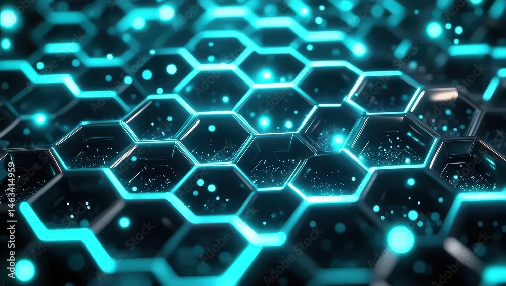 Fototapeta premium Hexagon Pattern with Glowing Blue Lights