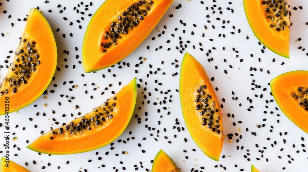 Fresh Papaya Slices on White Background (3)