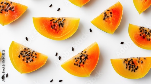 Obraz na płótnie Sliced papaya wedges on white background w salonie