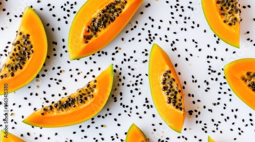 Obraz na płótnie Fresh Papaya Slices on White Background (3) w salonie