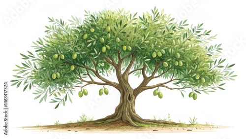 Watercolor Olive Tree Illustration Botanical Painting of a Mature Tree with Green Olives, Watercolor Painting, Olive Branch, Olive Oil Olive Tree, Watercolor Painting