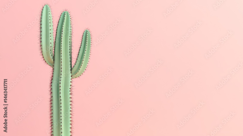Mint green cactus on a pastel pink background