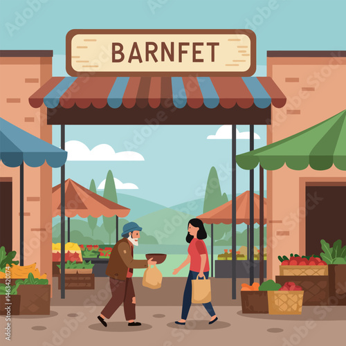Visiting Local Farmers Market with Fresh Produce and Charity
