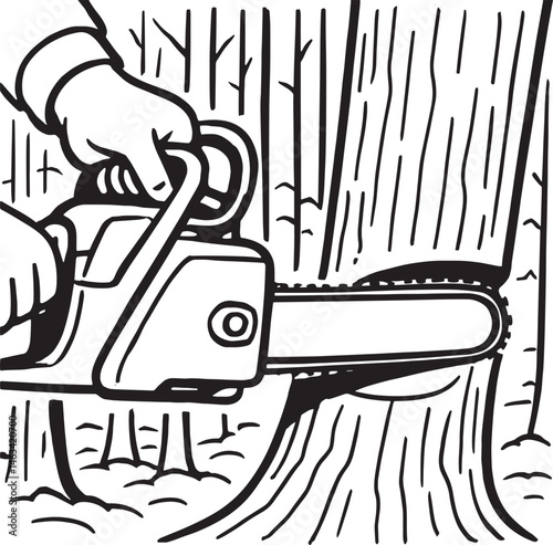 a person with a chainsaw in hand cutting down a tree