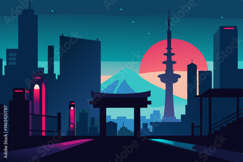 dark futuristic osaka with holographic billboards 