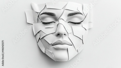 Abstract face fragmented portrait in white