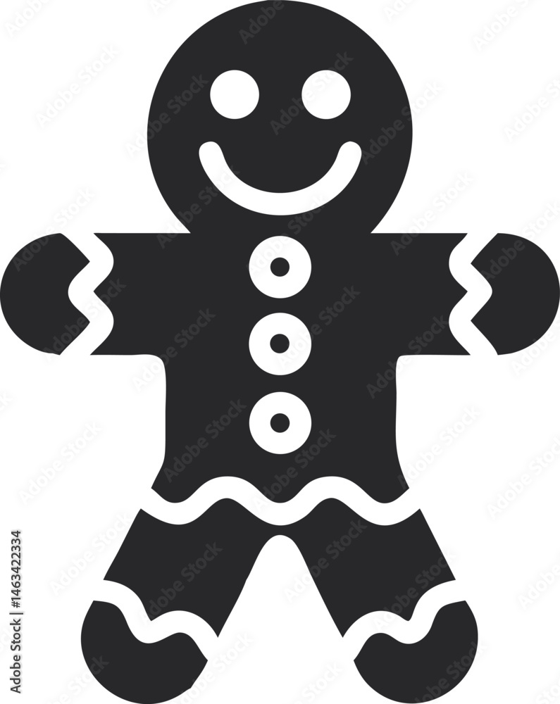 Fototapeta premium Gingerbread Man Icon Silhouette, Smiling Cookie Figure for Christmas and Holiday Design Elements