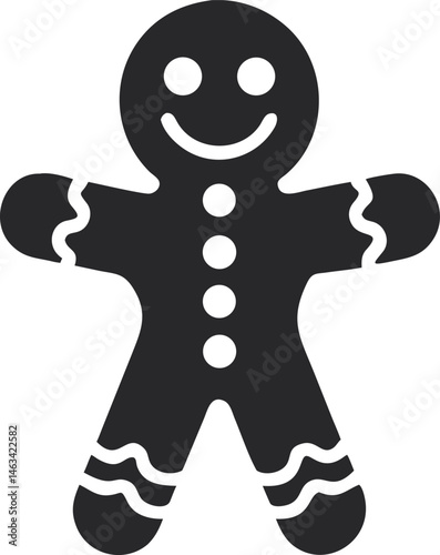 Gingerbread Man Icon Silhouette, Smiling Cookie Figure for Christmas and Holiday Design Elements
