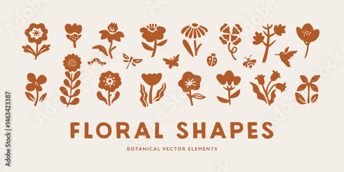 Floral shapes collection of botanical vector elements and garden nature motifs