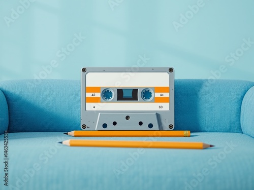 Vintage Audio Cassette on Blue Couch