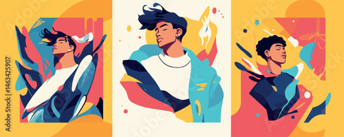 Abstract portraits of a young man in dynamic colors and artistic flair.