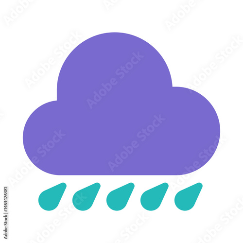 Stylized weather icon featuring a purple cloud with teal raindrops