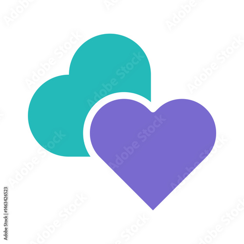 Two overlapping hearts representing affection, love, care, and connection