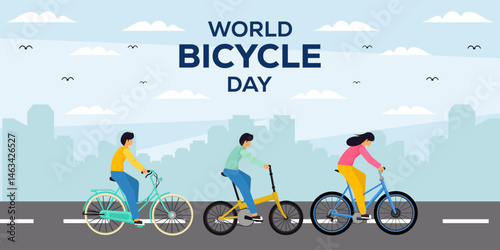 world bicycle day horizontal banner illustration in flat design