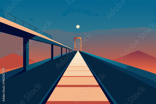 elevated pedestrian bridge with ambient lighting