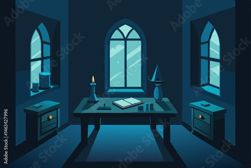eldritch scholar s room with runes carved into 