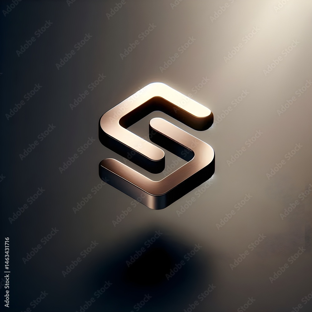 Fototapeta premium Elegant Metallic Abstract Featuring Interlocking Bronze Shapes Forming a Stylized Letter S or a Connected Geometric Design, Illuminated by a Soft Gradient Light on a Dark Surface.