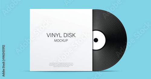 LP Record Vinyl Disc Cover with Vinyl disc inside. Realistic vector mockup. Vector Illustration.