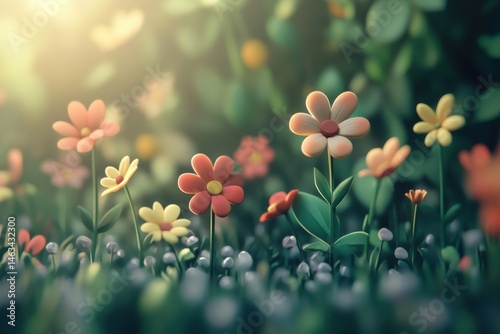 Vibrant Animation of Colorful Flowers Blooming in a Digital Garden
