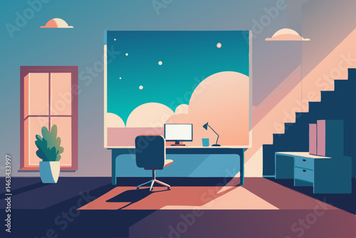 euphoric office with sparkly textures  soft clouds 